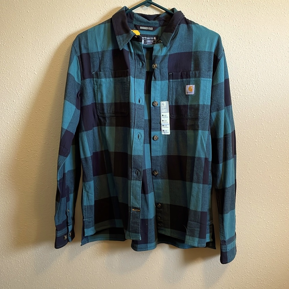 Carhartt ladies medium green flannel shirt